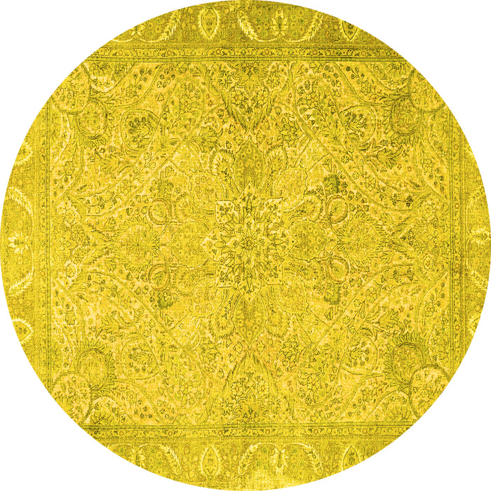 Round Oriental Yellow Traditional Rug, tr1106yw