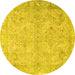 Round Oriental Yellow Traditional Rug, tr1106yw