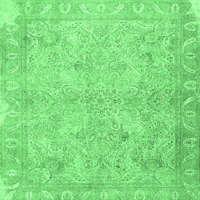 Square Oriental Emerald Green Traditional Rug, tr1106emgrn