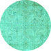 Round Machine Washable Oriental Turquoise Traditional Area Rugs, wshtr1106turq