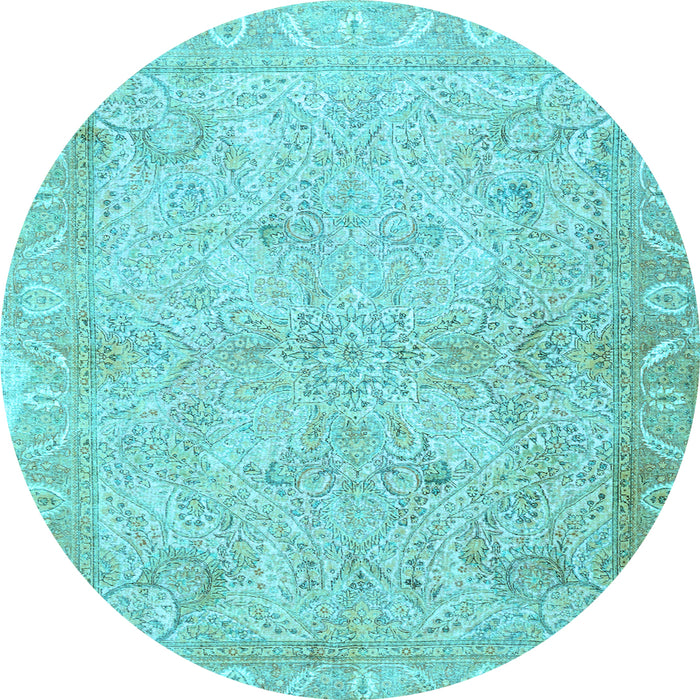 Round Oriental Light Blue Traditional Rug, tr1106lblu