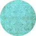 Round Oriental Light Blue Traditional Rug, tr1106lblu