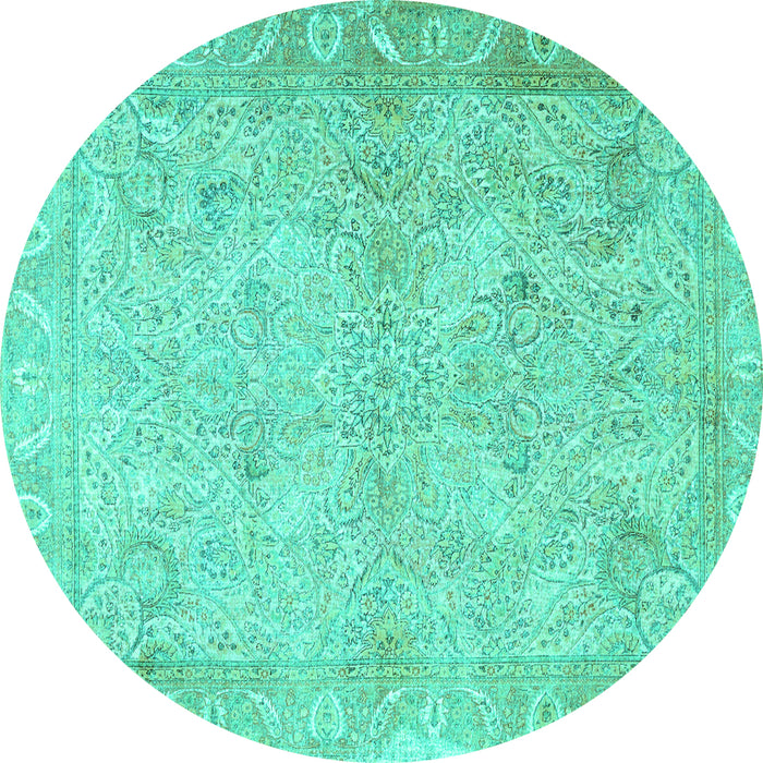 Round Oriental Turquoise Traditional Rug, tr1106turq