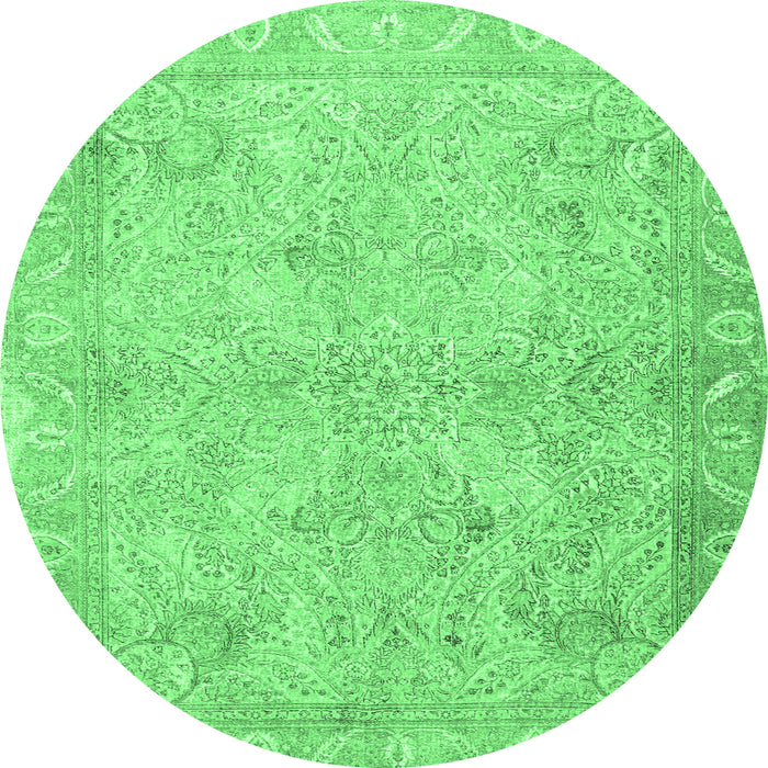 Round Machine Washable Oriental Emerald Green Traditional Area Rugs, wshtr1106emgrn