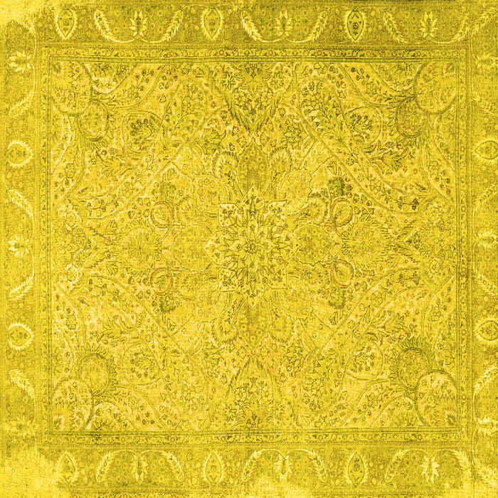 Square Oriental Yellow Traditional Rug, tr1106yw