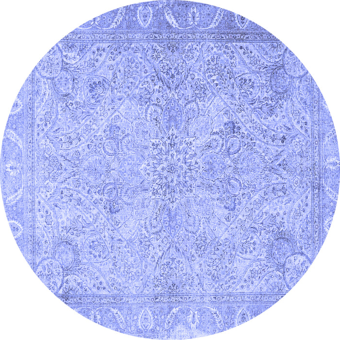 Round Machine Washable Oriental Blue Traditional Rug, wshtr1106blu