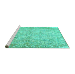 Sideview of Machine Washable Oriental Turquoise Traditional Area Rugs, wshtr1106turq