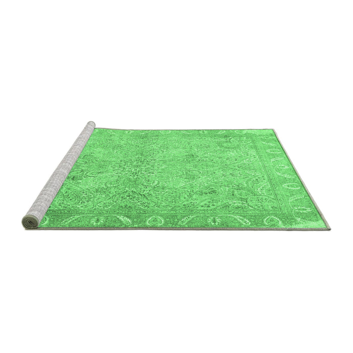 Sideview of Machine Washable Oriental Emerald Green Traditional Area Rugs, wshtr1106emgrn