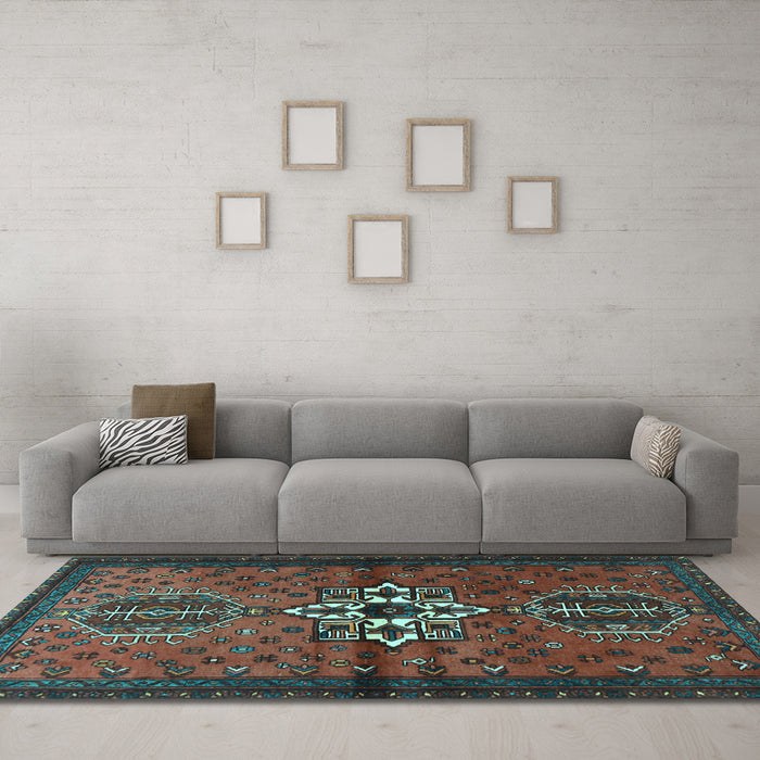 Machine Washable Persian Light Blue Traditional Rug in a Living Room, wshtr1107lblu