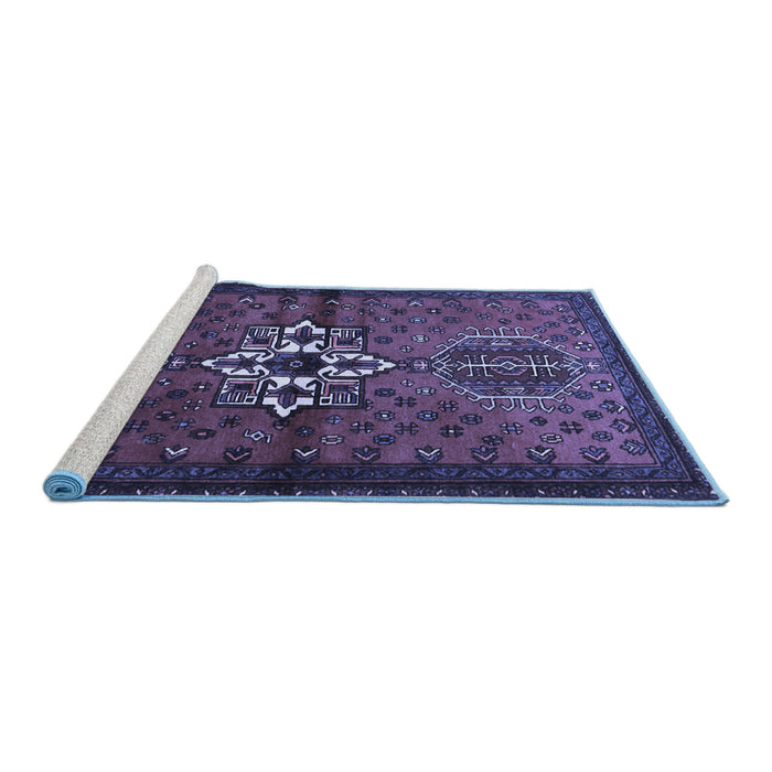 Sideview of Machine Washable Persian Blue Traditional Rug, wshtr1107blu