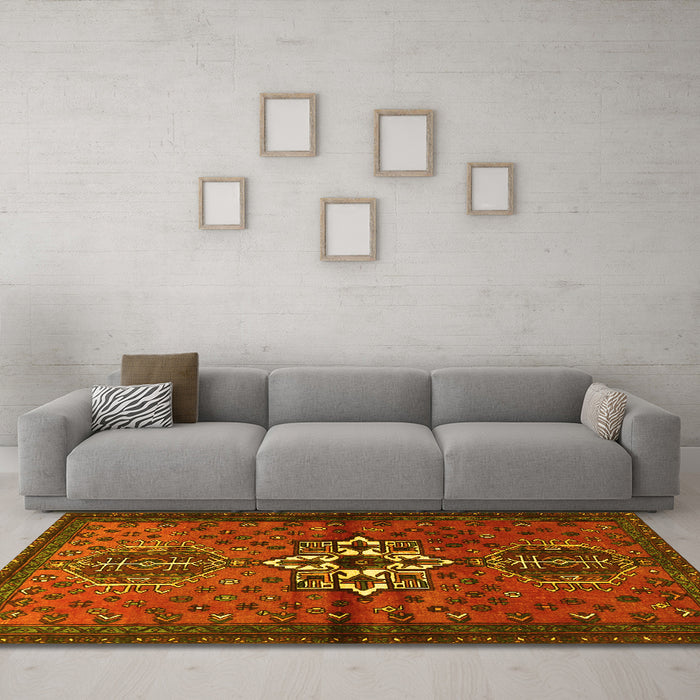 Machine Washable Persian Yellow Traditional Rug in a Living Room, wshtr1107yw