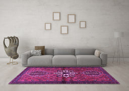 Machine Washable Persian Purple Traditional Area Rugs in a Living Room, wshtr1107pur
