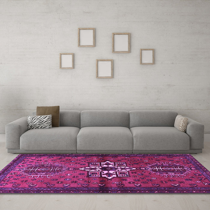 Machine Washable Persian Purple Traditional Area Rugs in a Living Room, wshtr1107pur