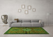 Machine Washable Persian Green Traditional Area Rugs in a Living Room,, wshtr1107grn