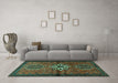 Machine Washable Persian Turquoise Traditional Area Rugs in a Living Room,, wshtr1107turq