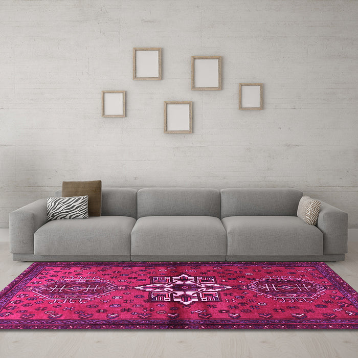 Machine Washable Persian Pink Traditional Rug in a Living Room, wshtr1107pnk