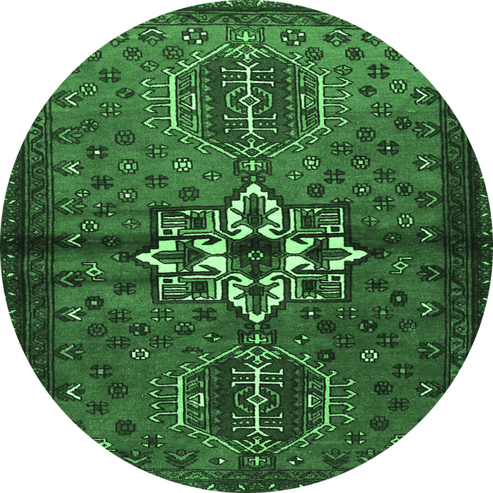 Round Machine Washable Persian Emerald Green Traditional Area Rugs, wshtr1107emgrn