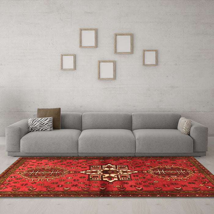 Machine Washable Persian Orange Traditional Area Rugs in a Living Room, wshtr1107org