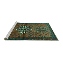 Sideview of Machine Washable Persian Turquoise Traditional Area Rugs, wshtr1107turq