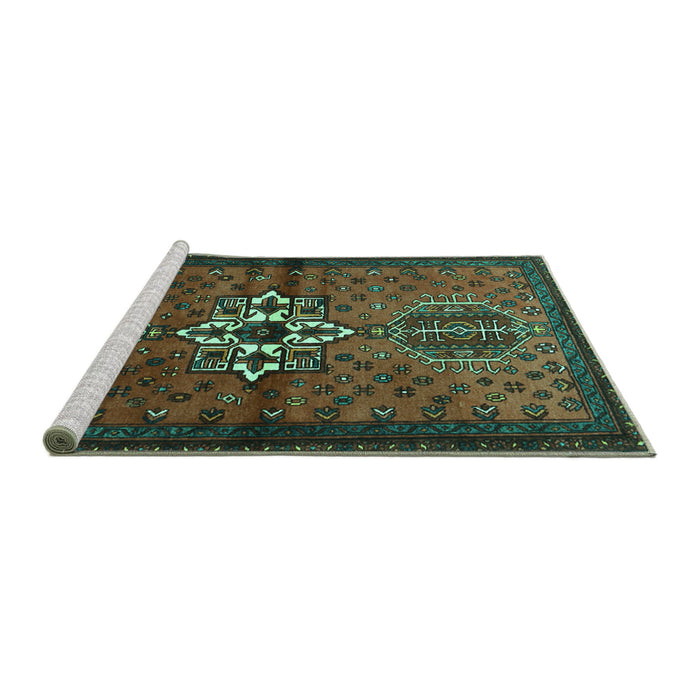 Sideview of Machine Washable Persian Turquoise Traditional Area Rugs, wshtr1107turq