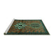 Sideview of Machine Washable Persian Turquoise Traditional Area Rugs, wshtr1107turq