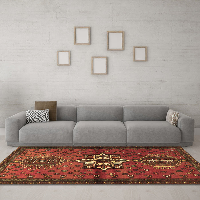 Machine Washable Persian Brown Traditional Rug in a Living Room,, wshtr1107brn
