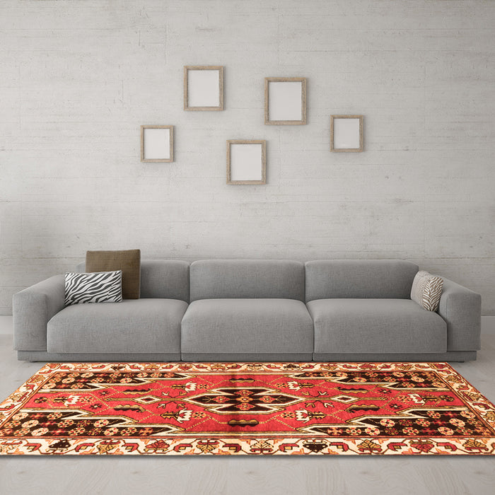 Machine Washable Persian Orange Traditional Area Rugs in a Living Room, wshtr1108org