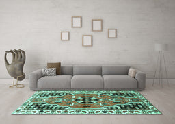 Machine Washable Persian Turquoise Traditional Area Rugs in a Living Room,, wshtr1108turq