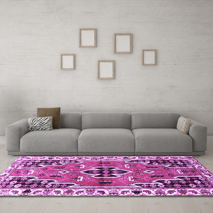 Machine Washable Persian Purple Traditional Area Rugs in a Living Room, wshtr1108pur
