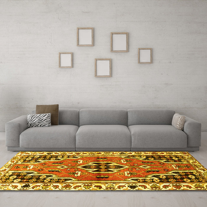 Machine Washable Persian Yellow Traditional Rug in a Living Room, wshtr1108yw