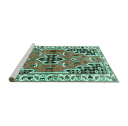 Sideview of Machine Washable Persian Turquoise Traditional Area Rugs, wshtr1108turq