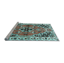 Sideview of Machine Washable Persian Light Blue Traditional Rug, wshtr1108lblu