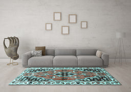 Machine Washable Persian Light Blue Traditional Rug in a Living Room, wshtr1108lblu