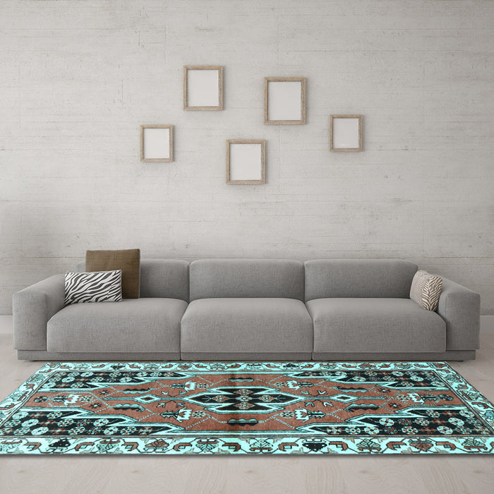 Machine Washable Persian Light Blue Traditional Rug in a Living Room, wshtr1108lblu