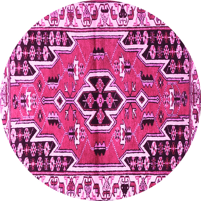 Round Machine Washable Persian Pink Traditional Rug, wshtr1108pnk