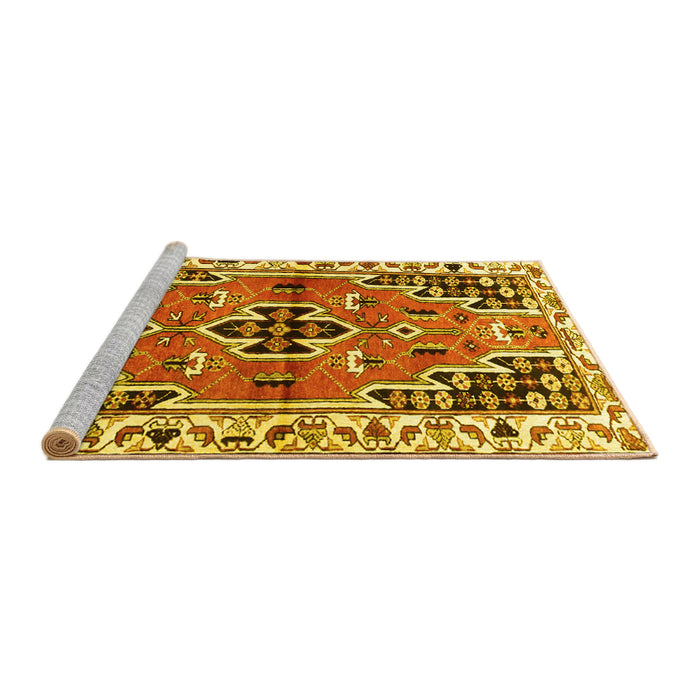 Sideview of Machine Washable Persian Yellow Traditional Rug, wshtr1108yw