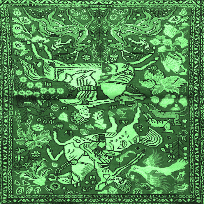 Square Animal Emerald Green Traditional Rug, tr1109emgrn