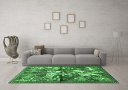 Machine Washable Animal Emerald Green Traditional Area Rugs in a Living Room,, wshtr1109emgrn