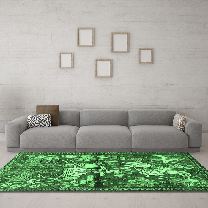 Machine Washable Animal Emerald Green Traditional Area Rugs in a Living Room,, wshtr1109emgrn