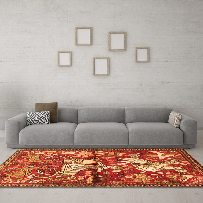 Machine Washable Animal Orange Traditional Area Rugs in a Living Room, wshtr1109org