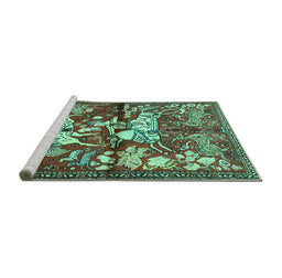 Sideview of Machine Washable Animal Turquoise Traditional Area Rugs, wshtr1109turq