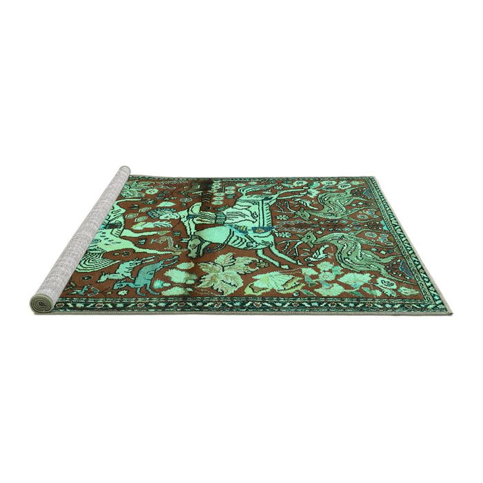 Sideview of Machine Washable Animal Turquoise Traditional Area Rugs, wshtr1109turq