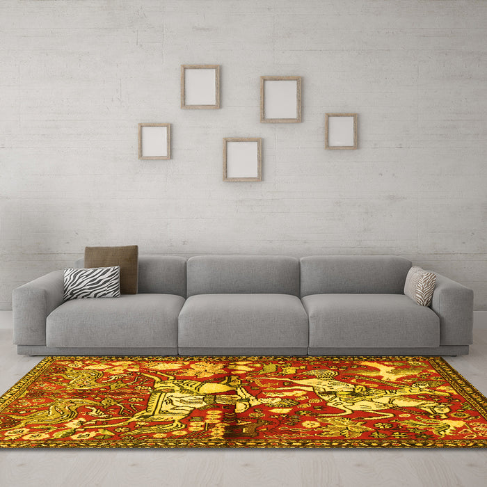 Machine Washable Animal Yellow Traditional Rug in a Living Room, wshtr1109yw