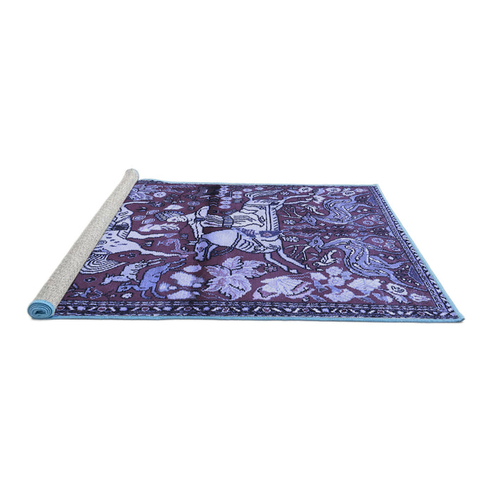 Sideview of Machine Washable Animal Blue Traditional Rug, wshtr1109blu