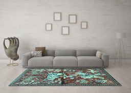 Machine Washable Animal Light Blue Traditional Rug in a Living Room, wshtr1109lblu
