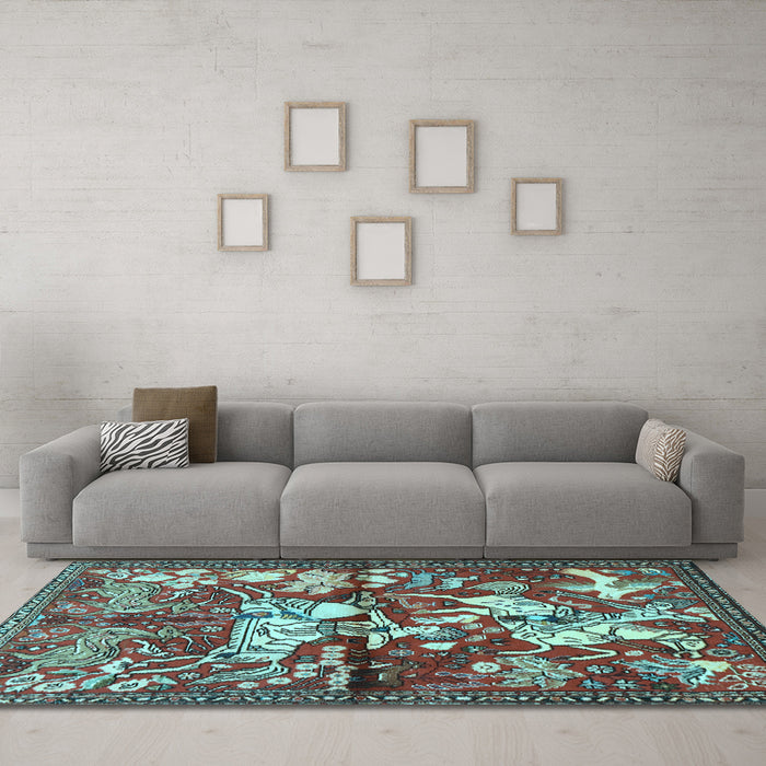 Machine Washable Animal Light Blue Traditional Rug in a Living Room, wshtr1109lblu