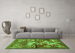 Machine Washable Animal Green Traditional Area Rugs in a Living Room,, wshtr1109grn