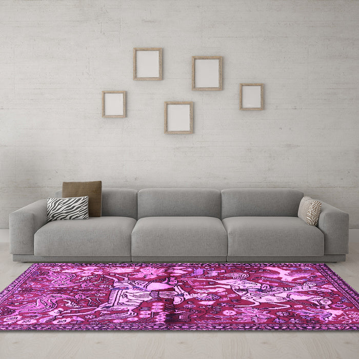 Machine Washable Animal Purple Traditional Area Rugs in a Living Room, wshtr1109pur
