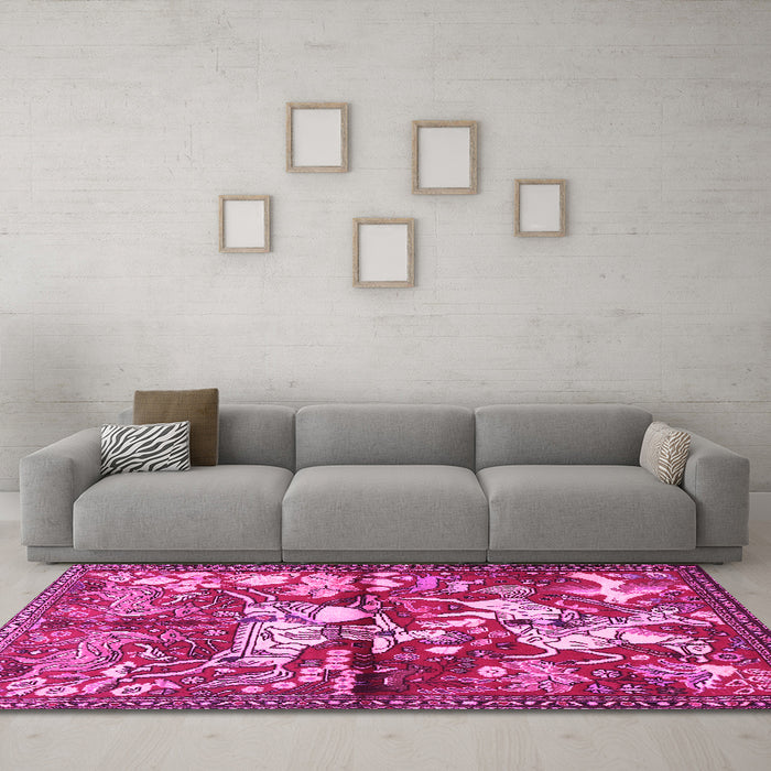 Machine Washable Animal Pink Traditional Rug in a Living Room, wshtr1109pnk