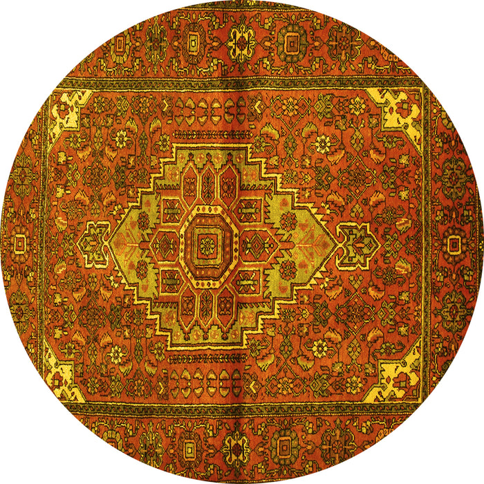 Round Machine Washable Persian Yellow Traditional Rug, wshtr110yw